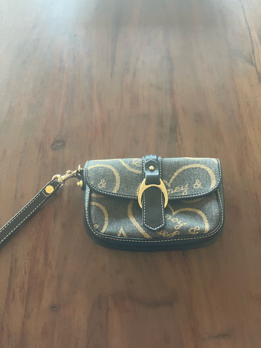 Dooney & Bourke Brown Canvas Wristlet with Gold Hardware